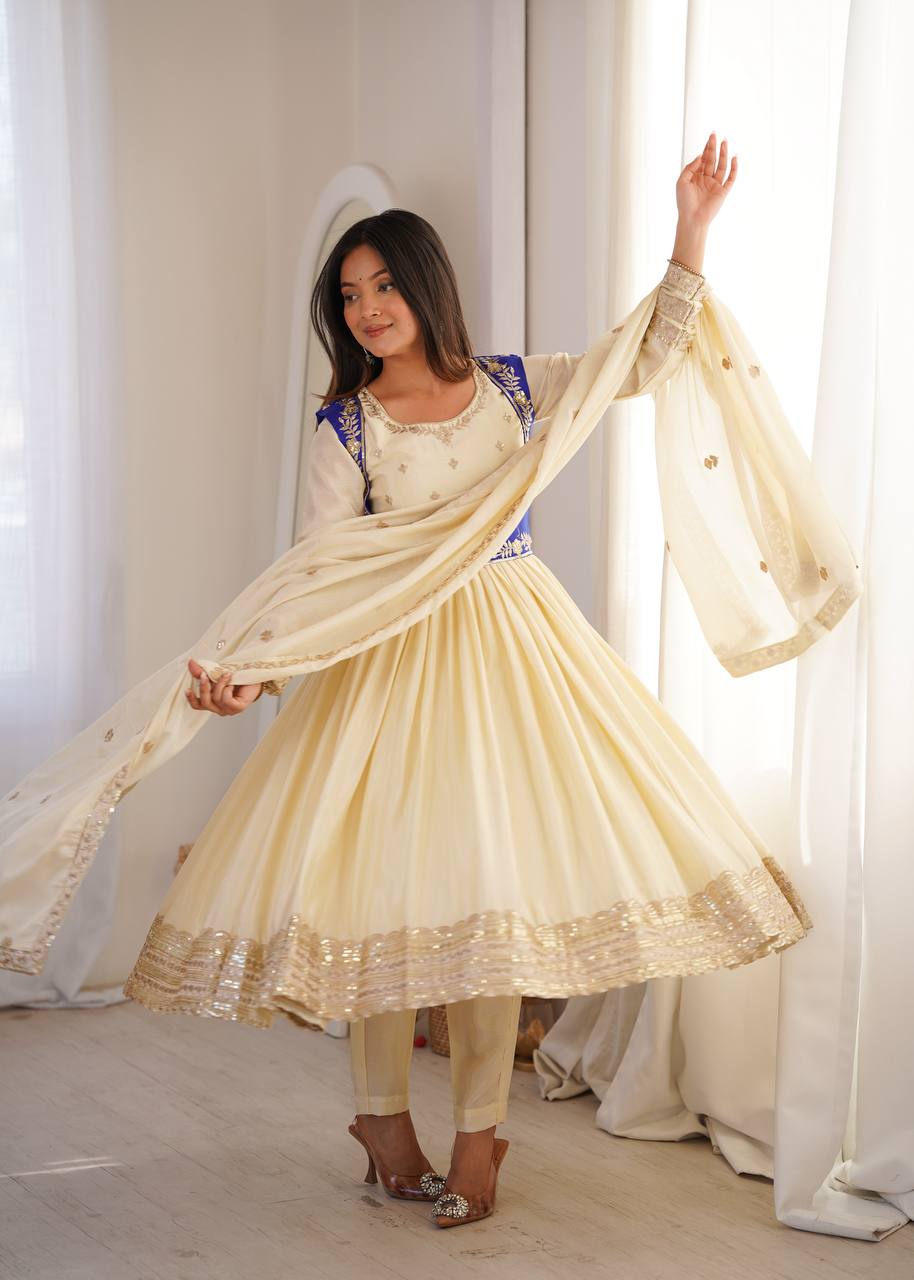 Elegant Thread Work Anarkali Dress with Embroidered Dupatta