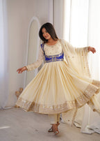 Elegant Thread Work Anarkali Dress with Embroidered Dupatta