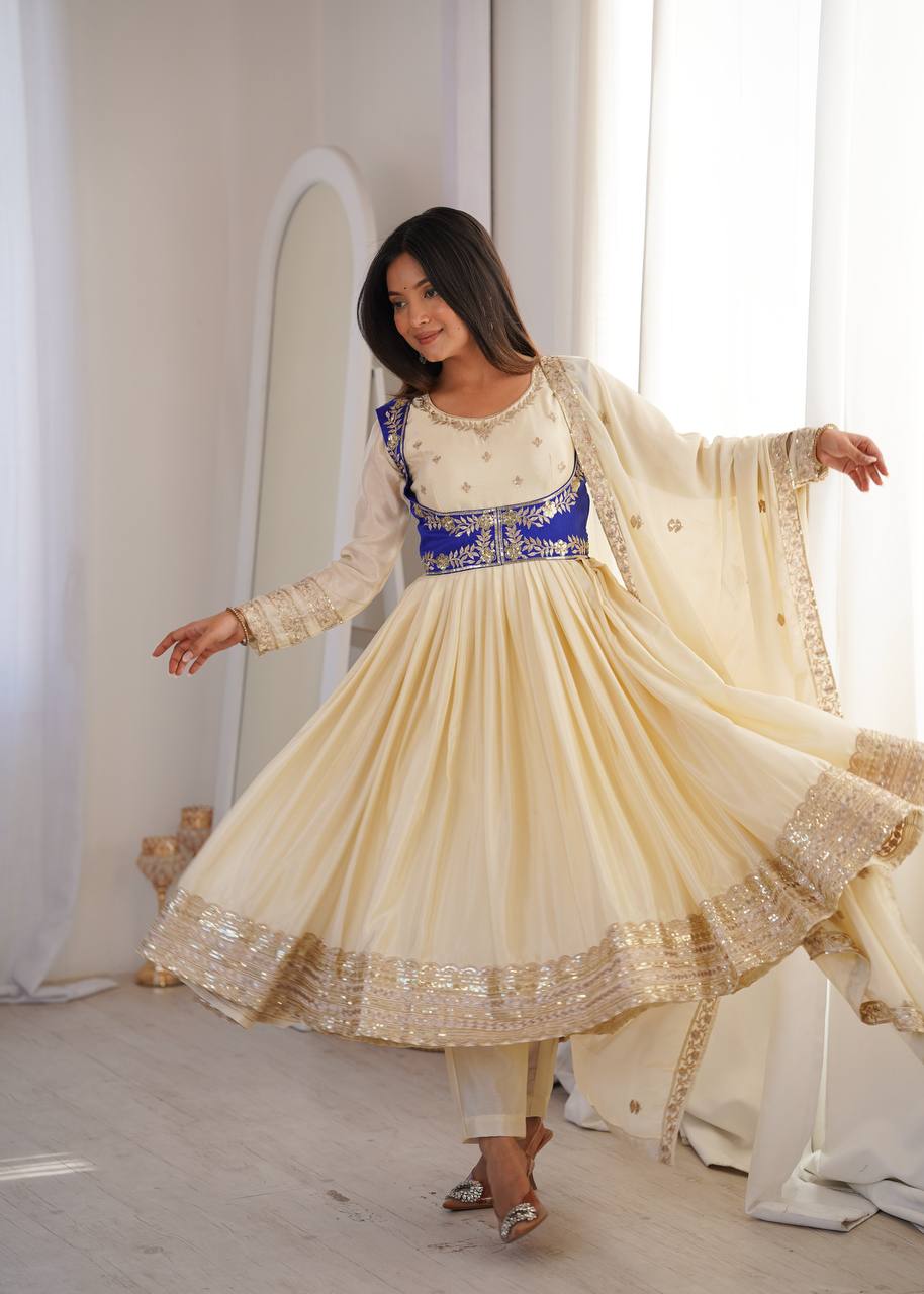 Elegant Thread Work Anarkali Dress with Embroidered Dupatta