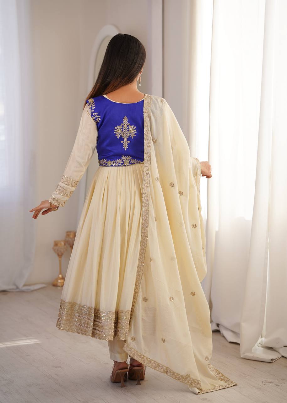 Elegant Thread Work Anarkali Dress with Embroidered Dupatta