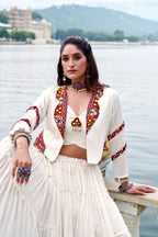 Rajudi Pure Rayon Gamthi Work Navratri Lehenga with Blouse & Jacket Set