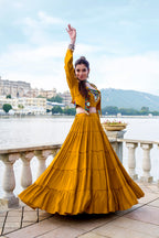 Rajudi Pure Rayon Gamthi Work Navratri Lehenga with Blouse & Jacket Set