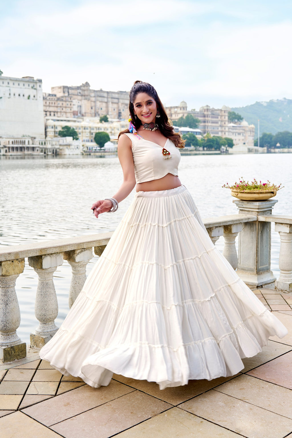 Rajudi Pure Rayon Gamthi Work Navratri Lehenga with Blouse & Jacket Set