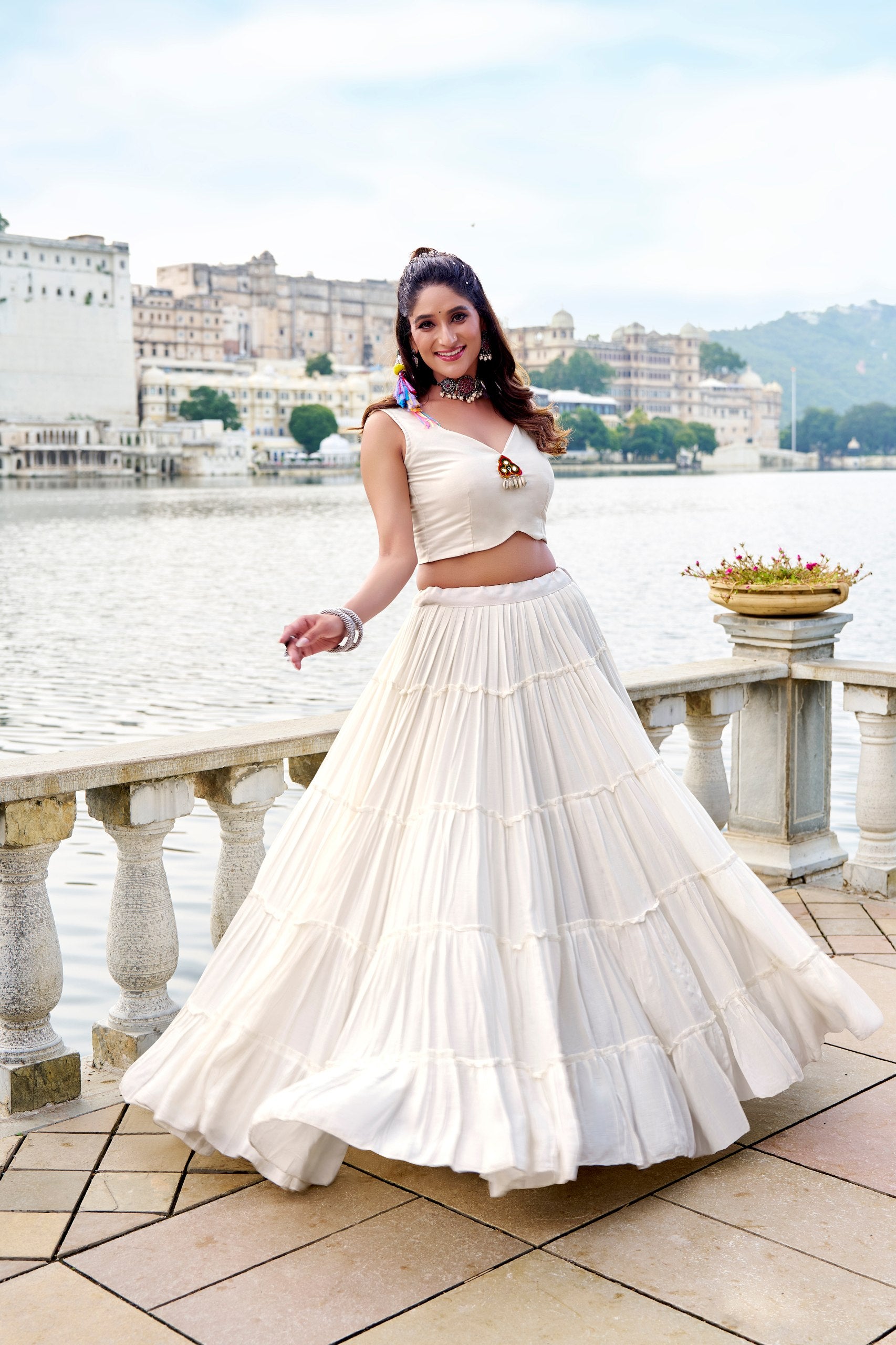 Rajudi Pure Rayon Gamthi Work Navratri Lehenga with Blouse & Jacket Set