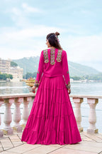 Rajudi Pure Rayon Gamthi Work Navratri Lehenga with Blouse & Jacket Set