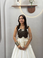 Elara Navratri Pure Cotton Ajrak Print Lehenga Choli with Heavy Hand Latkan, Ribbon Work & 6 Meter Flair