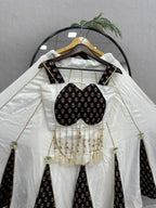 Elara Navratri Pure Cotton Ajrak Print Lehenga Choli with Heavy Hand Latkan, Ribbon Work & 6 Meter Flair