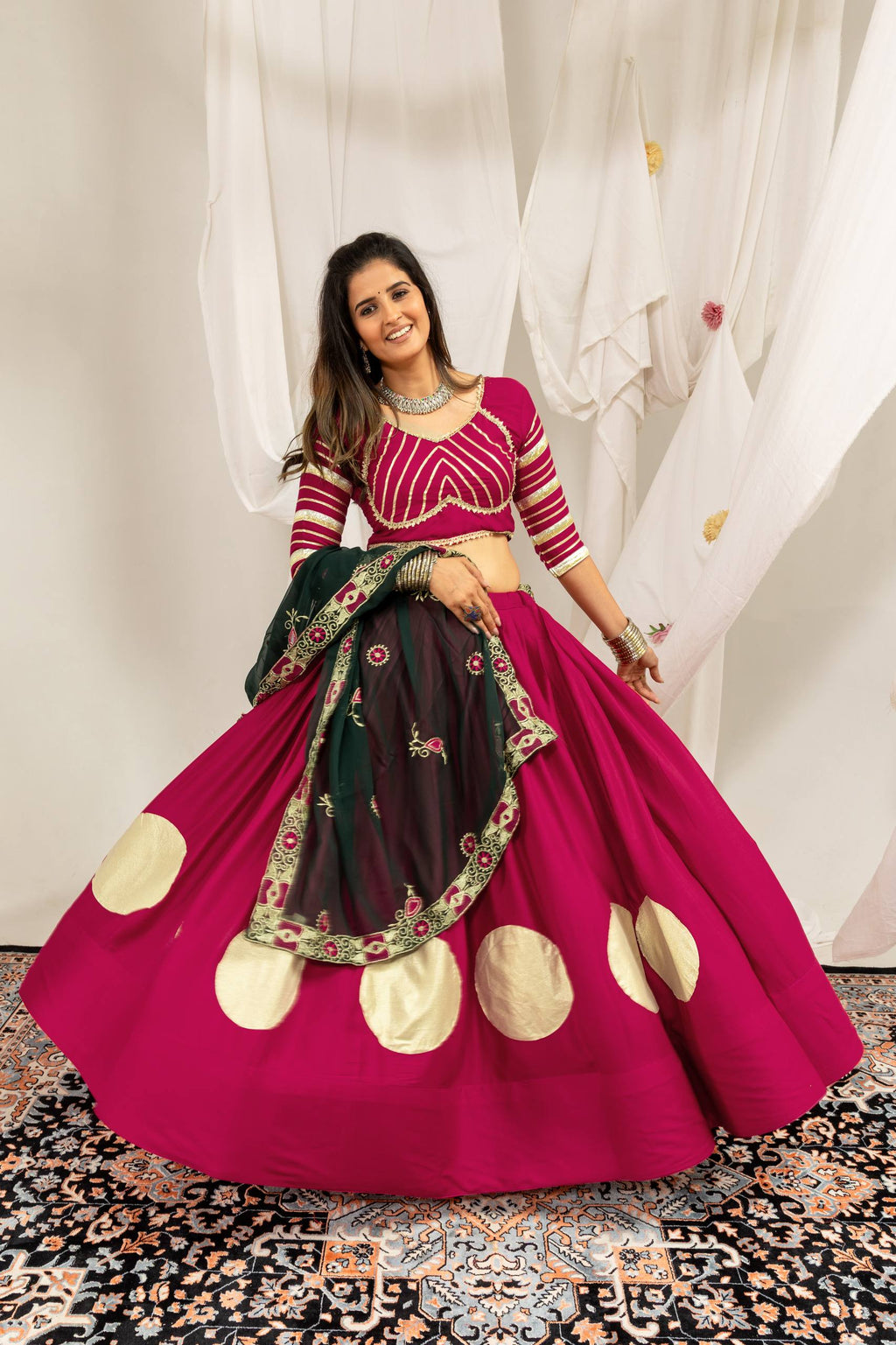 Designer Cotton Printed Lehenga Choli with Real Mirror Lace & Kutchi Gamthi Kodi Work