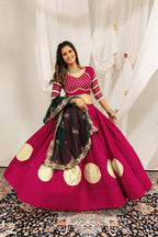 Designer Cotton Printed Lehenga Choli with Real Mirror Lace & Kutchi Gamthi Kodi Work
