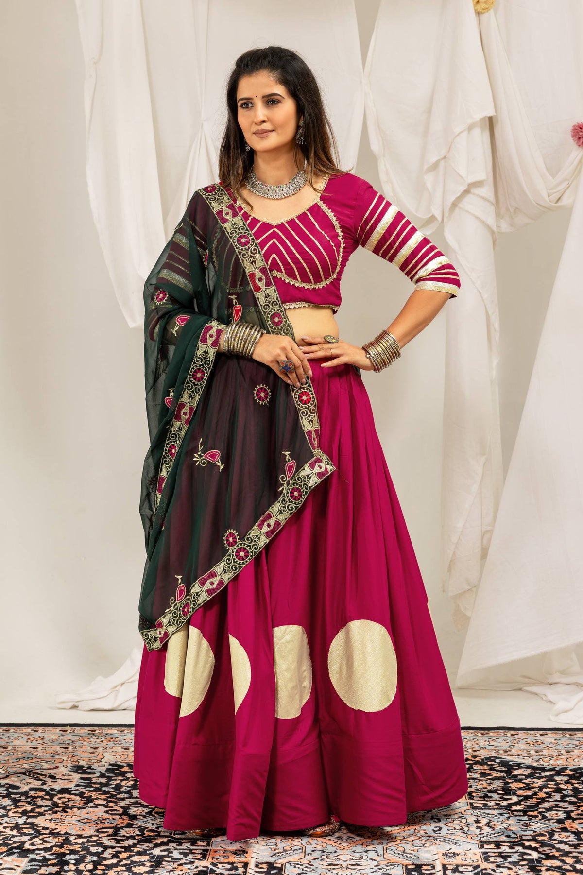Designer Cotton Printed Lehenga Choli with Real Mirror Lace & Kutchi Gamthi Kodi Work