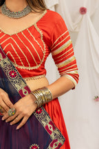 Designer Cotton Printed Lehenga Choli with Real Mirror Lace & Kutchi Gamthi Kodi Work