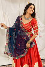 Designer Cotton Printed Lehenga Choli with Real Mirror Lace & Kutchi Gamthi Kodi Work