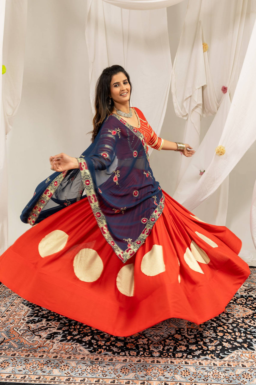 Designer Cotton Printed Lehenga Choli with Real Mirror Lace & Kutchi Gamthi Kodi Work