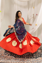 Designer Cotton Printed Lehenga Choli with Real Mirror Lace & Kutchi Gamthi Kodi Work