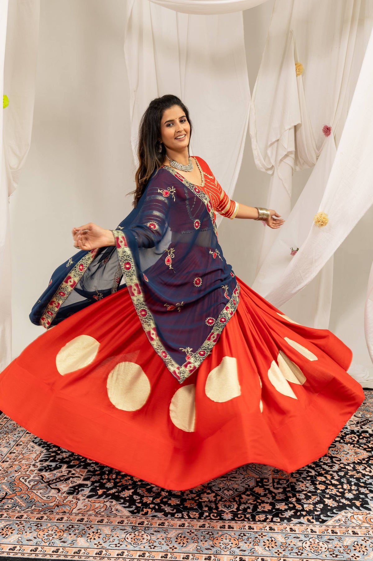 Designer Cotton Printed Lehenga Choli with Real Mirror Lace & Kutchi Gamthi Kodi Work
