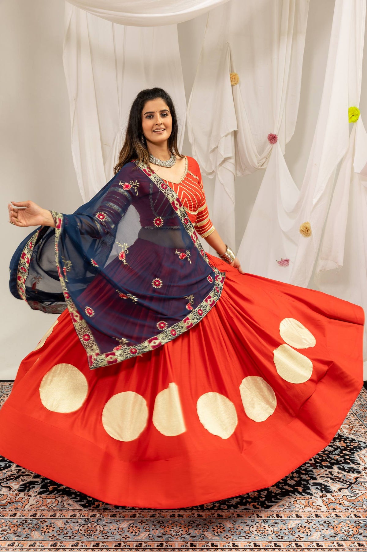 Designer Cotton Printed Lehenga Choli with Real Mirror Lace & Kutchi Gamthi Kodi Work