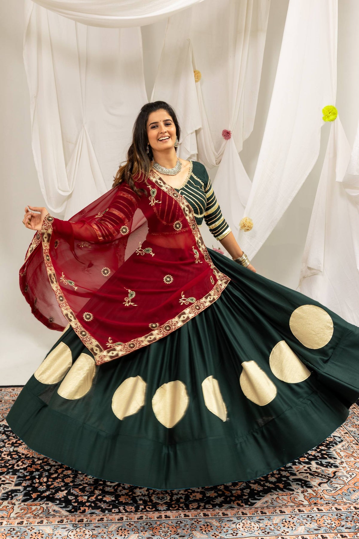 Designer Cotton Printed Lehenga Choli with Real Mirror Lace & Kutchi Gamthi Kodi Work