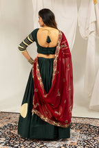 Designer Cotton Printed Lehenga Choli with Real Mirror Lace & Kutchi Gamthi Kodi Work