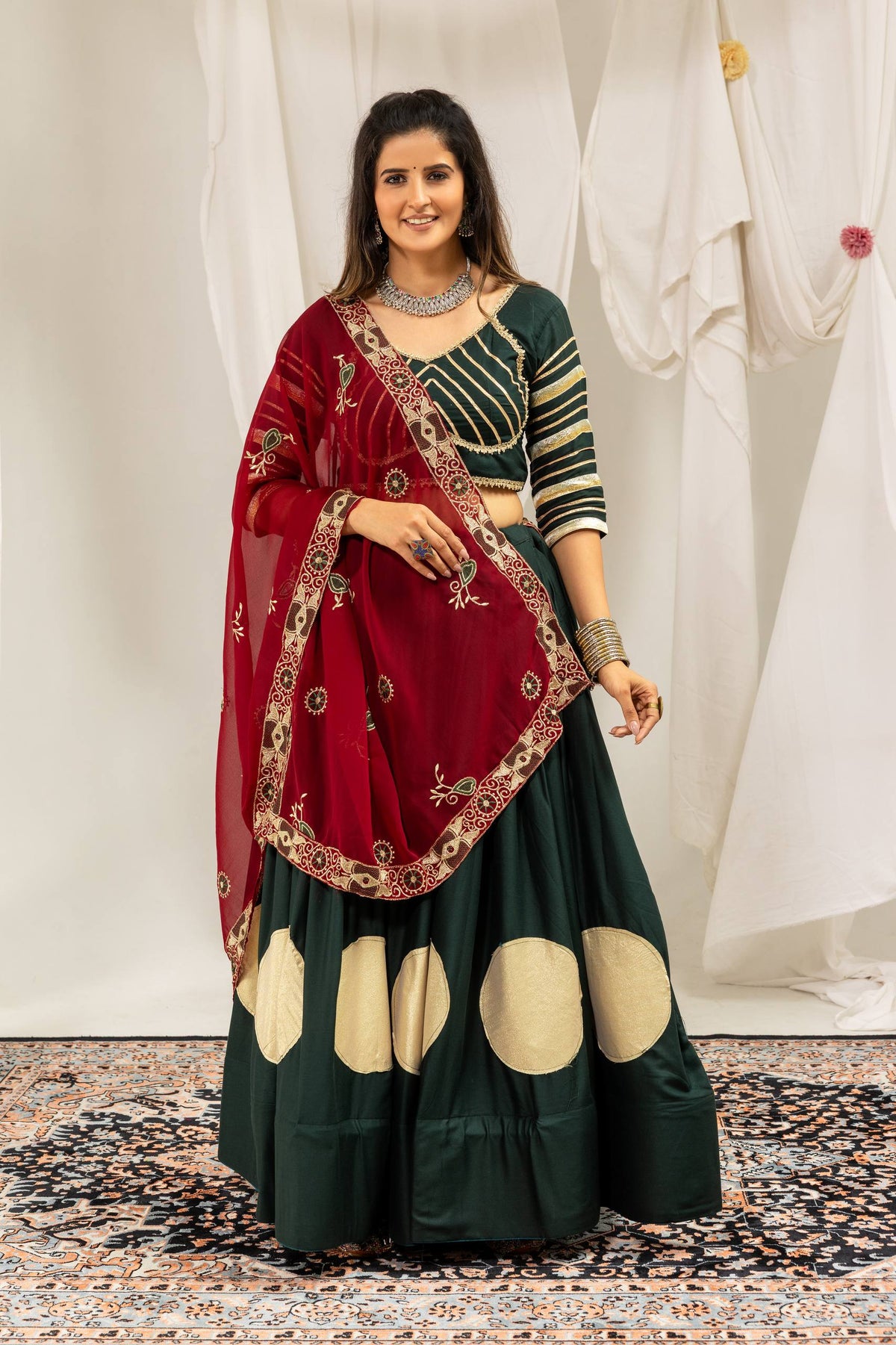 Designer Cotton Printed Lehenga Choli with Real Mirror Lace & Kutchi Gamthi Kodi Work