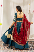 Designer Cotton Printed Lehenga Choli with Real Mirror Lace & Kutchi Gamthi Kodi Work