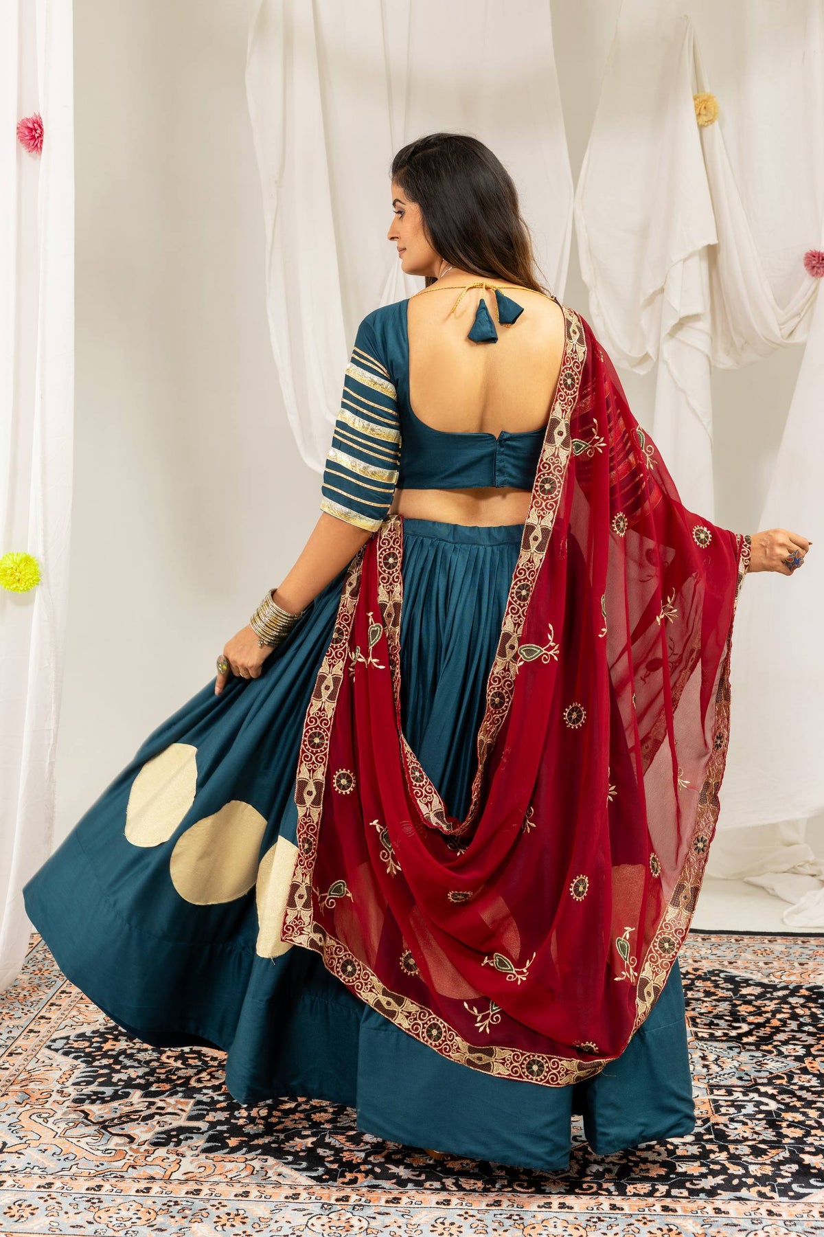Designer Cotton Printed Lehenga Choli with Real Mirror Lace & Kutchi Gamthi Kodi Work