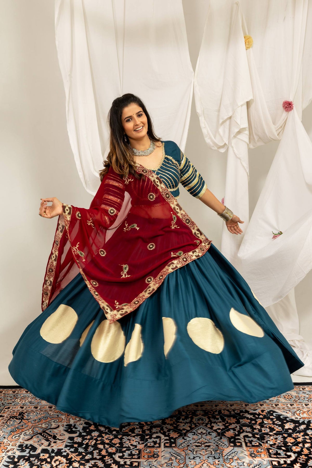 Designer Cotton Printed Lehenga Choli with Real Mirror Lace & Kutchi Gamthi Kodi Work