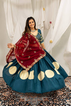 Designer Cotton Printed Lehenga Choli with Real Mirror Lace & Kutchi Gamthi Kodi Work