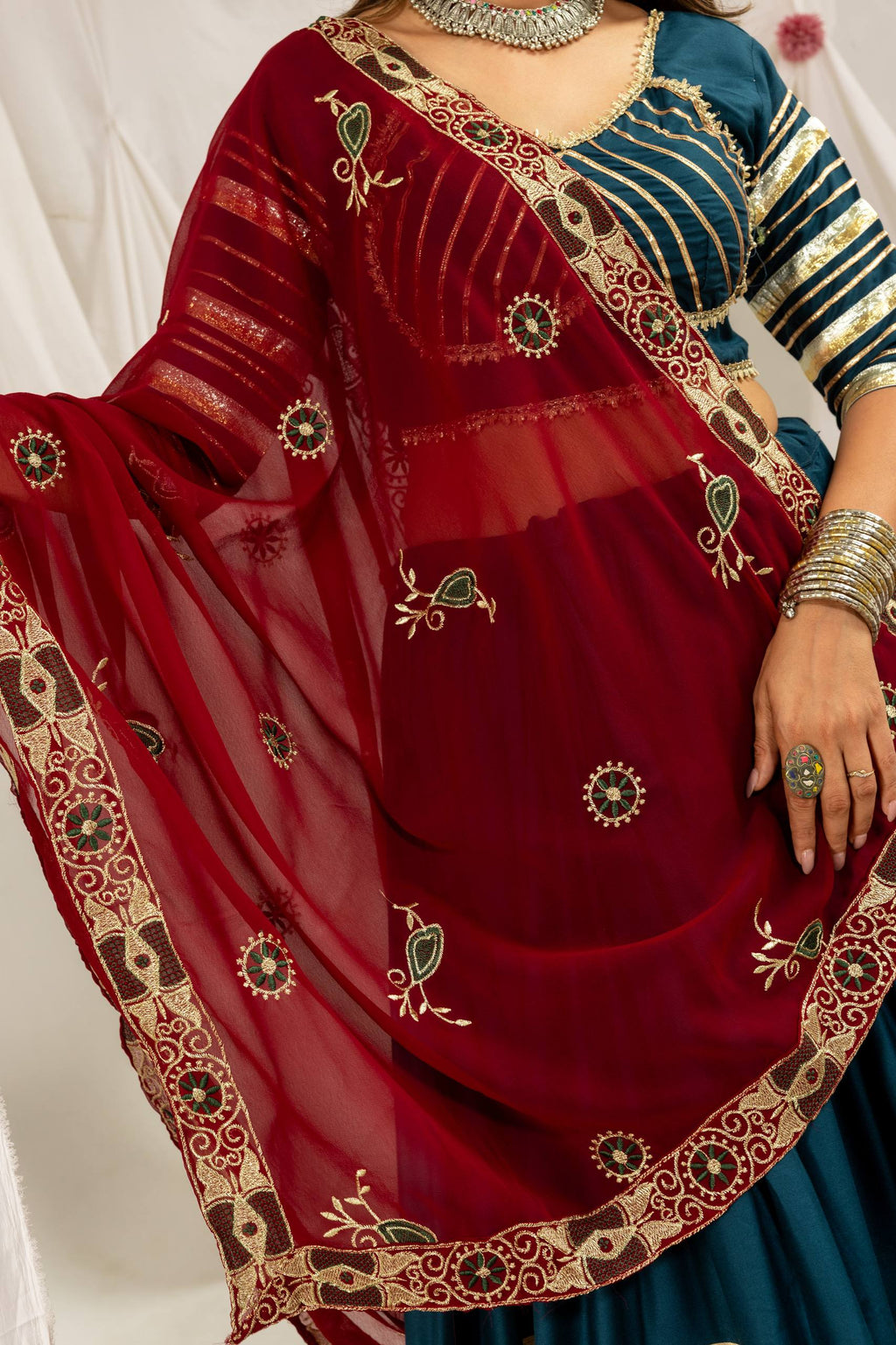 Designer Cotton Printed Lehenga Choli with Real Mirror Lace & Kutchi Gamthi Kodi Work