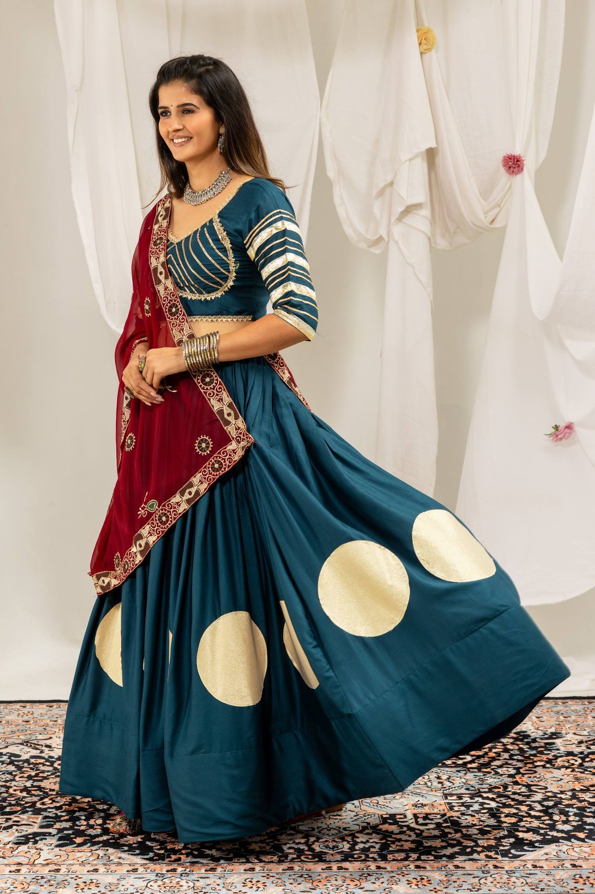 Designer Cotton Printed Lehenga Choli with Real Mirror Lace & Kutchi Gamthi Kodi Work