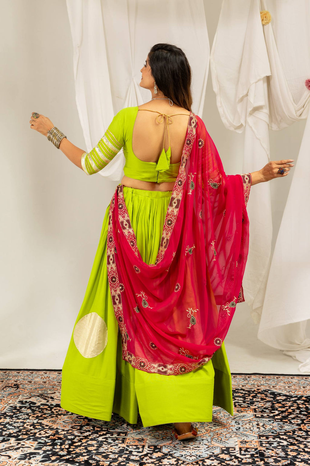 Designer Cotton Printed Lehenga Choli with Real Mirror Lace & Kutchi Gamthi Kodi Work