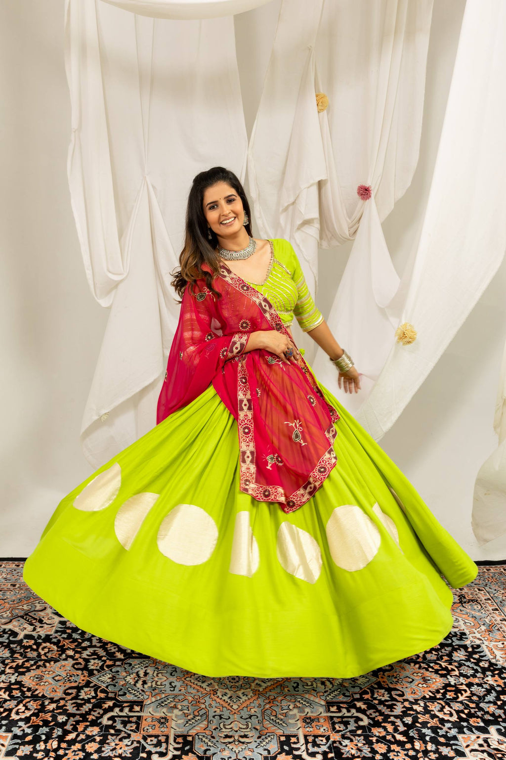 Designer Cotton Printed Lehenga Choli with Real Mirror Lace & Kutchi Gamthi Kodi Work