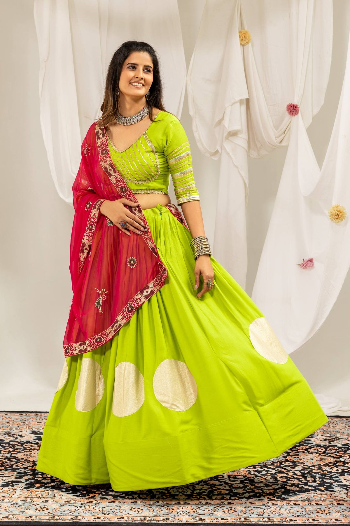Designer Cotton Printed Lehenga Choli with Real Mirror Lace & Kutchi Gamthi Kodi Work