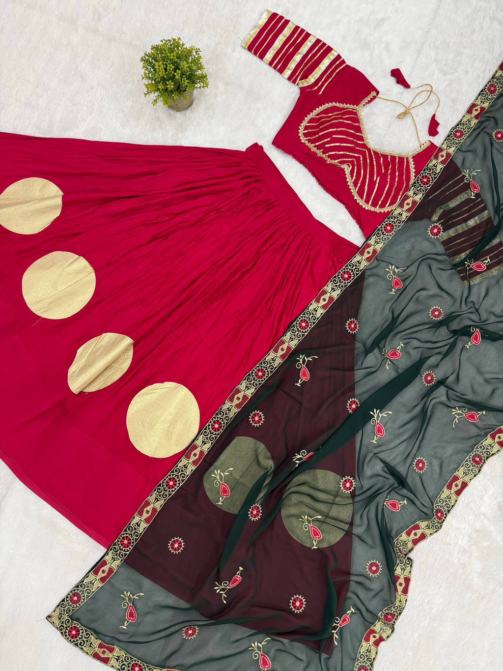 Designer Cotton Printed Lehenga Choli with Real Mirror Lace & Kutchi Gamthi Kodi Work