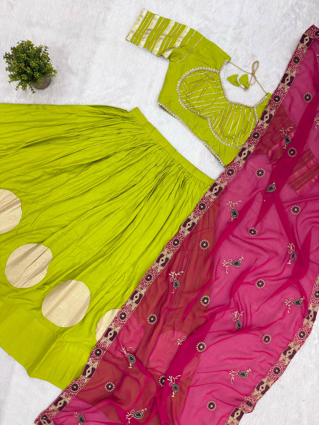 Designer Cotton Printed Lehenga Choli with Real Mirror Lace & Kutchi Gamthi Kodi Work
