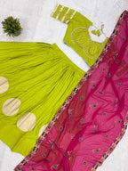 Designer Cotton Printed Lehenga Choli with Real Mirror Lace & Kutchi Gamthi Kodi Work