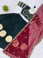 Designer Cotton Printed Lehenga Choli with Real Mirror Lace & Kutchi Gamthi Kodi Work