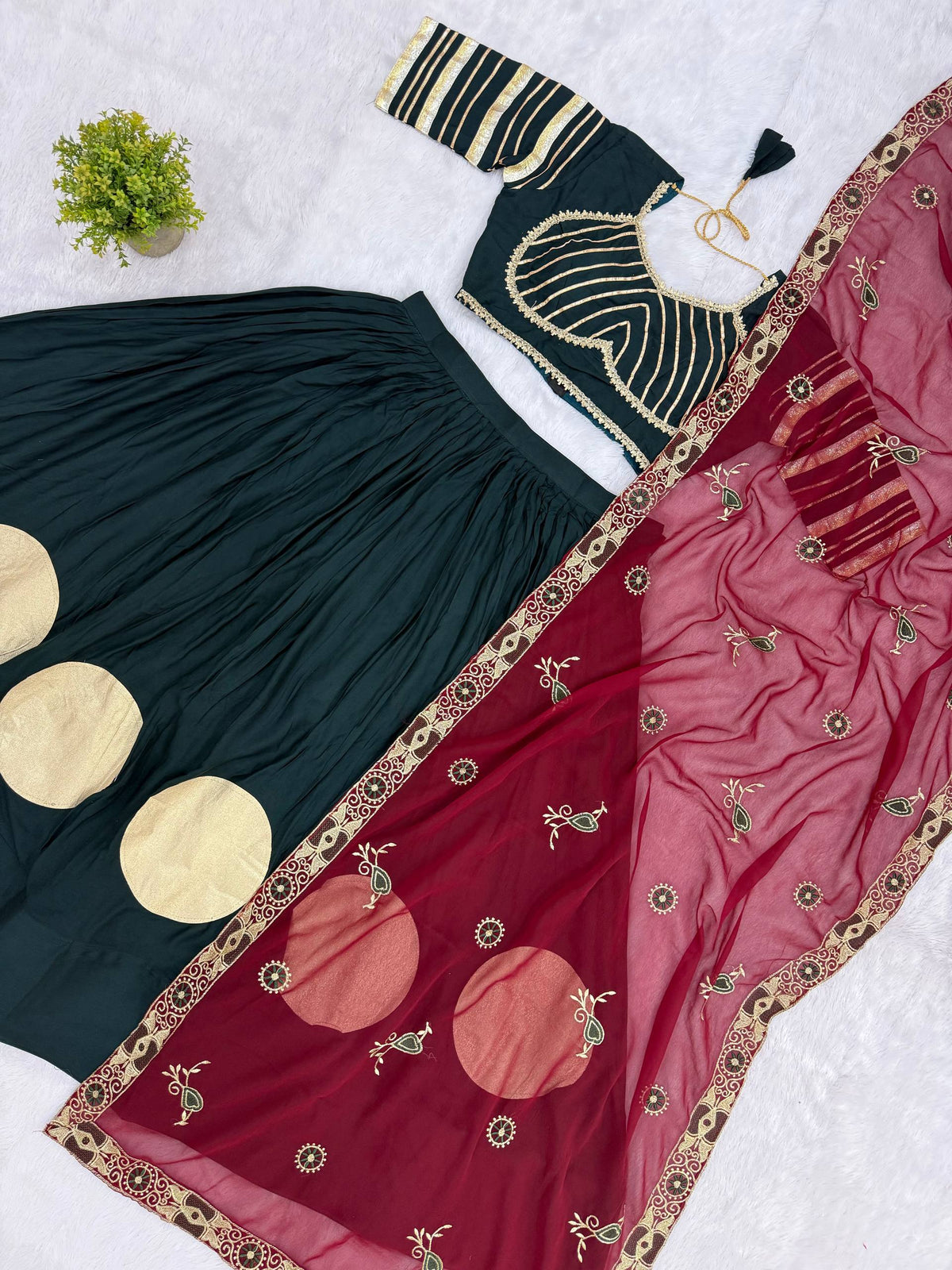 Designer Cotton Printed Lehenga Choli with Real Mirror Lace & Kutchi Gamthi Kodi Work