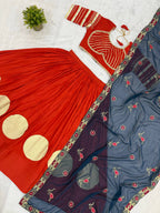Designer Cotton Printed Lehenga Choli with Real Mirror Lace & Kutchi Gamthi Kodi Work