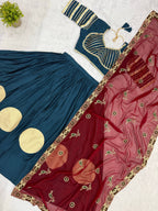 Designer Cotton Printed Lehenga Choli with Real Mirror Lace & Kutchi Gamthi Kodi Work