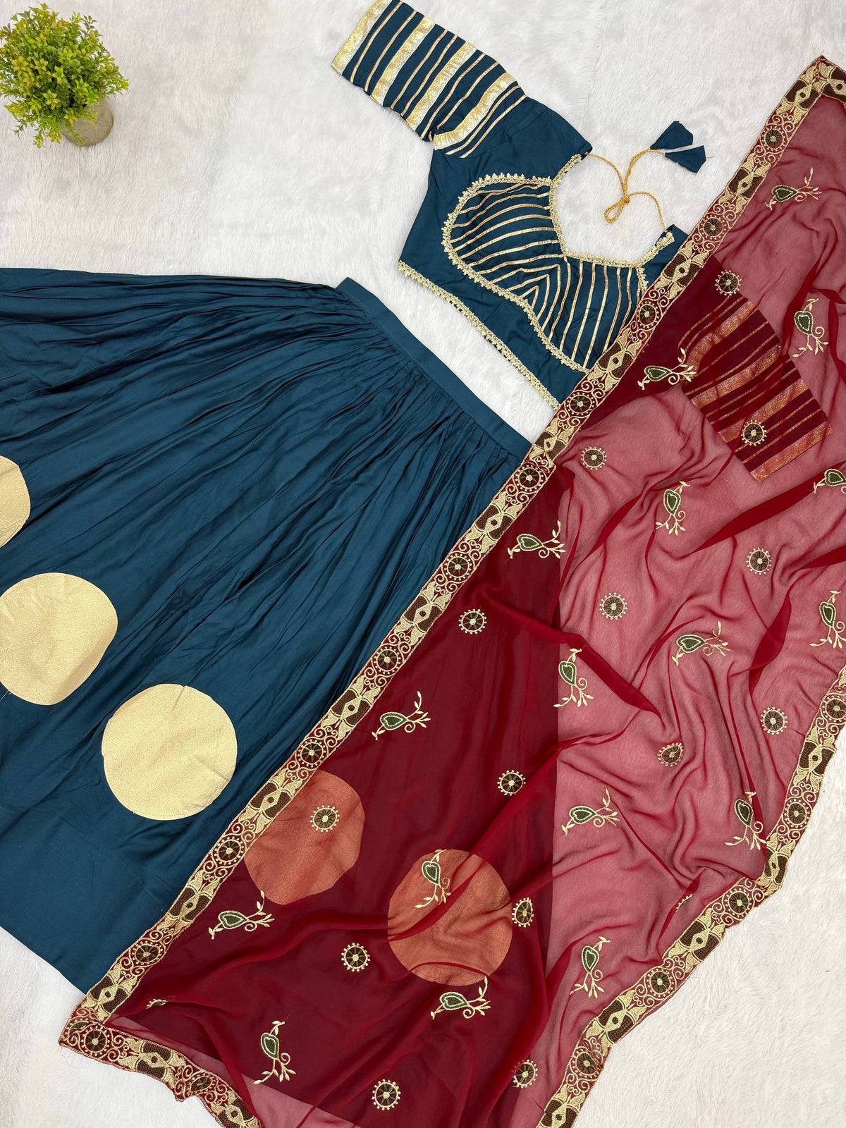 Designer Cotton Printed Lehenga Choli with Real Mirror Lace & Kutchi Gamthi Kodi Work