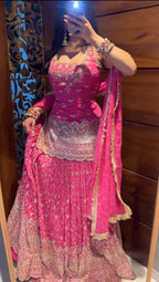 Zarisha Heavy Chinon Silk Sequins Embroidered Lehenga Choli with Lace Border Dupatta