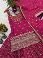 Zarisha Heavy Chinon Silk Sequins Embroidered Lehenga Choli with Lace Border Dupatta