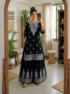 Aarshita Premium French Crepe Silk Heavy Thread Embroidered Kurti with Palazzo Set