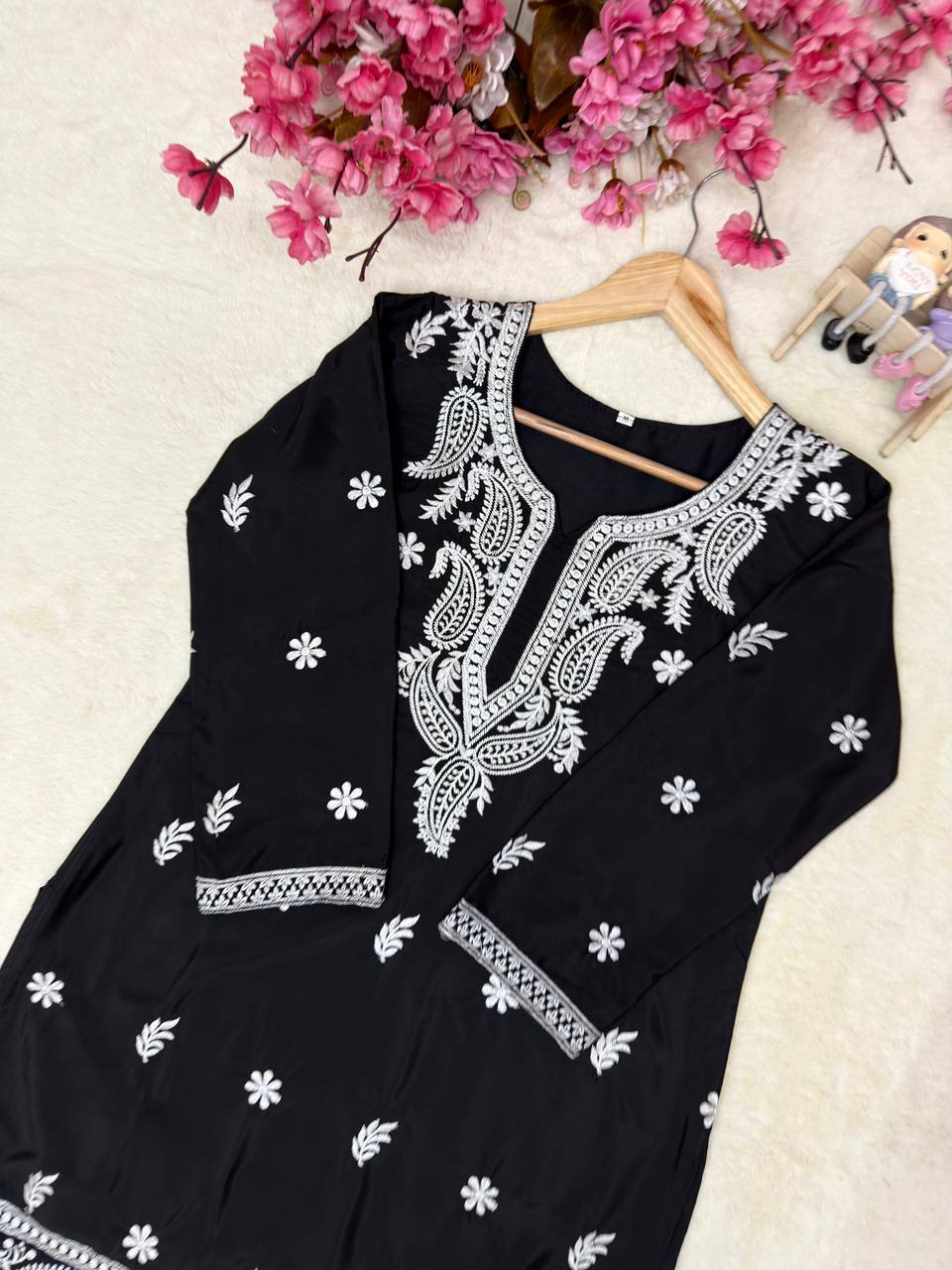 Aarshita Premium French Crepe Silk Heavy Thread Embroidered Kurti with Palazzo Set