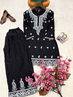 Aarshita Premium French Crepe Silk Heavy Thread Embroidered Kurti with Palazzo Set