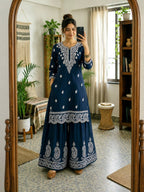 Aarshita Premium French Crepe Silk Heavy Thread Embroidered Kurti with Palazzo Set