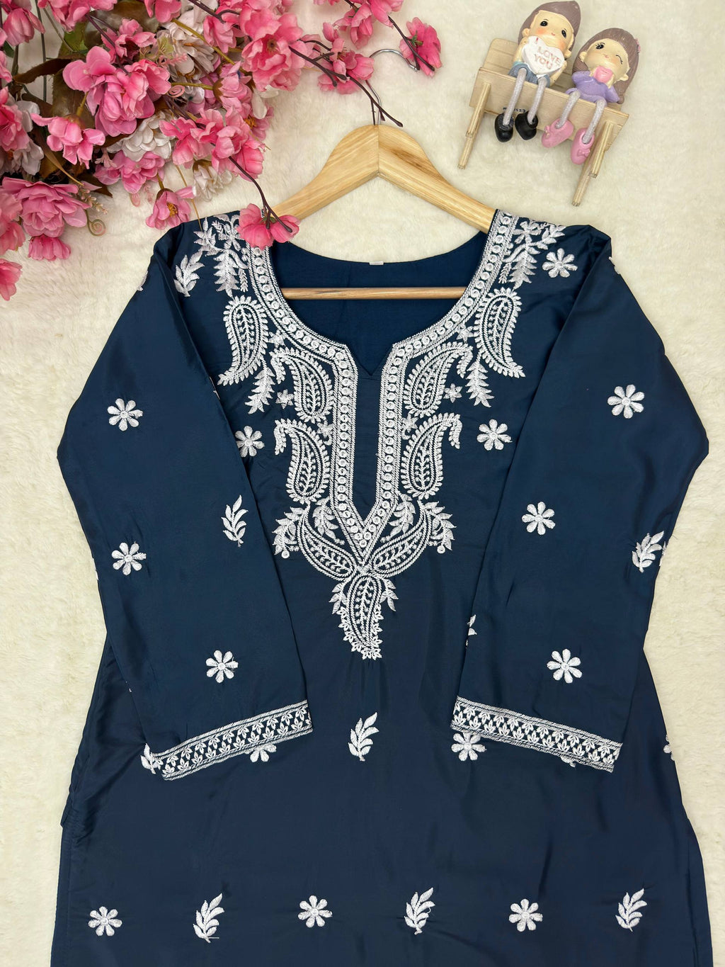Aarshita Premium French Crepe Silk Heavy Thread Embroidered Kurti with Palazzo Set