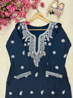 Aarshita Premium French Crepe Silk Heavy Thread Embroidered Kurti with Palazzo Set