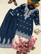 Aarshita Premium French Crepe Silk Heavy Thread Embroidered Kurti with Palazzo Set