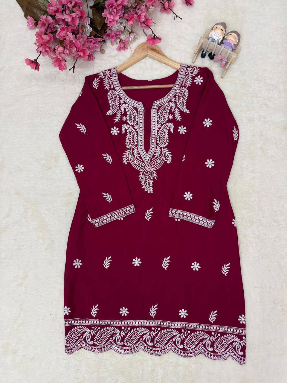 Aarshita Premium French Crepe Silk Heavy Thread Embroidered Kurti with Palazzo Set